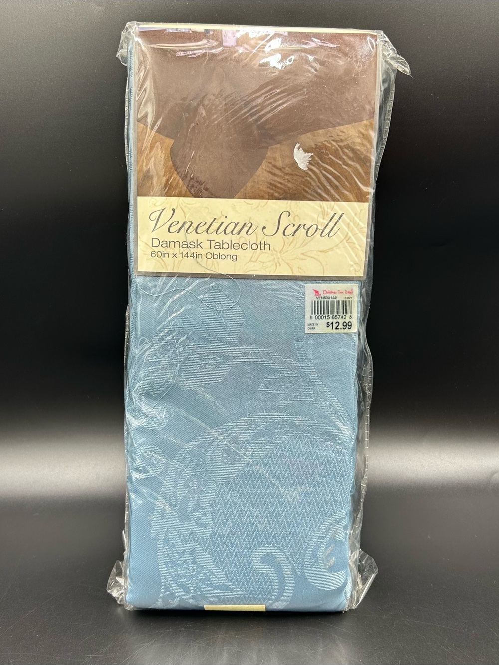 Venetian Scroll Blue Damask Tablecloth 60x144 Oblong Elrene New Sealed